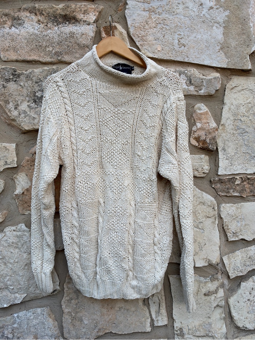 Ralph Lauren mock-neck cable-knit wool or cotton-blend pullover sweater medium